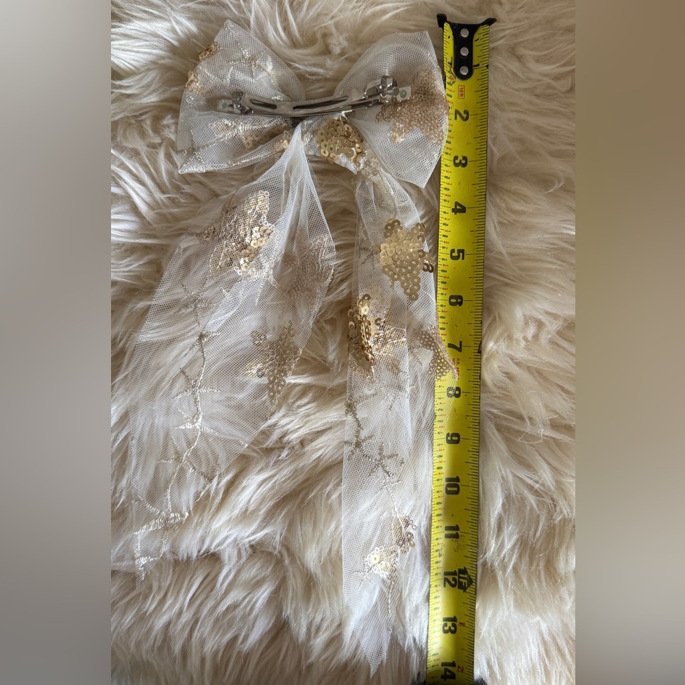 Anthropologie Gold & Ivory Sequin Star Lace Bow - Picture 5 of 7